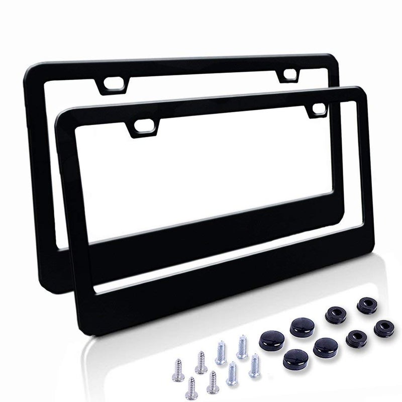 BIGANT Car License Plate Frame - Matte Stainless Steel License Plate Covers with Free Screws Fasteners + Black Screw Caps (2 Pack-Black) - Image 1
